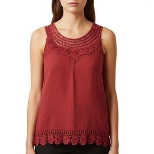 Crochet Lace Trim Tank Top Women S Burgundy Red Boho Sleeveless Blouse